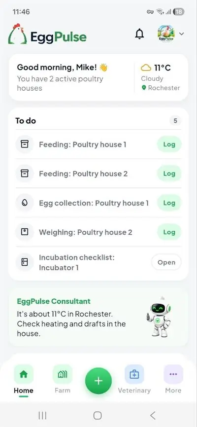 Home screen with daily to-do list